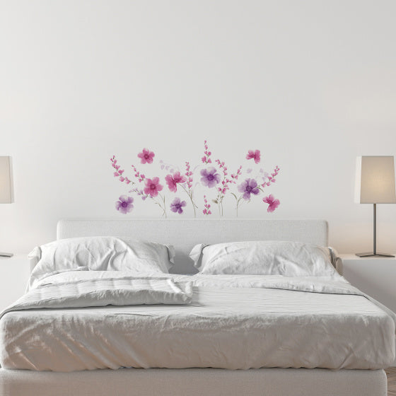 muursticker Flowers dames vinyl paars/roze 12-delig