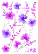 muursticker Flowers dames vinyl paars/roze 12-delig