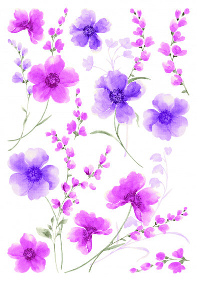 muursticker Flowers dames vinyl paars/roze 12-delig
