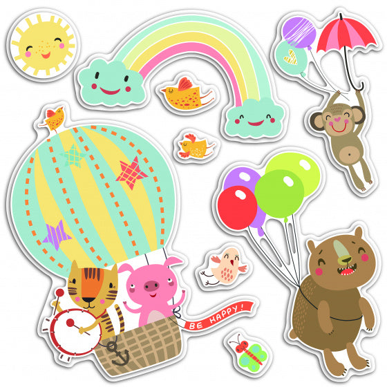 muursticker Happy Animals 3D junior papier 9 stuks