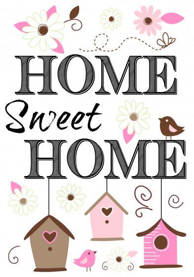 muursticker Home Sweet Home wit/roze 15 stuks