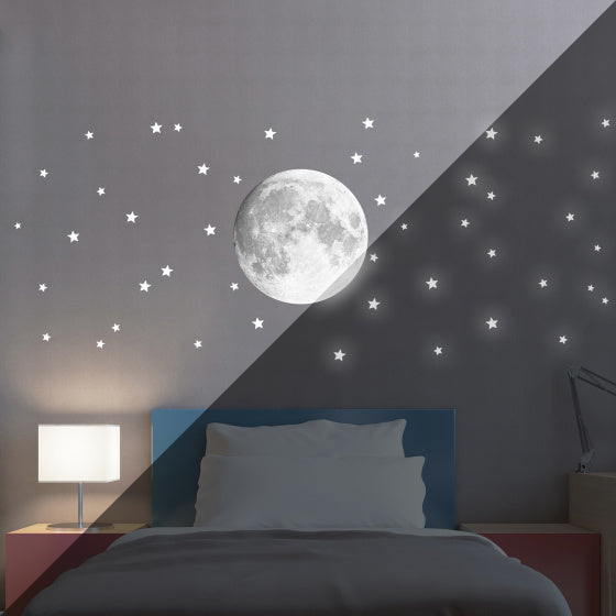 muursticker Moon Stars glow in the dark 45 stuks
