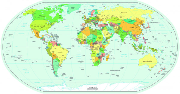 muursticker Political Map 47 x 67 cm blauw