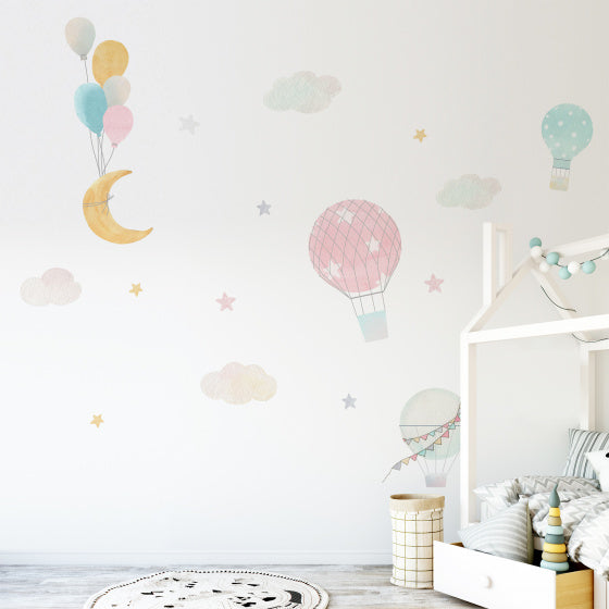 muursticker Sky Air Balloon junior 21 stuks