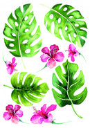 muursticker Tropical junior groen/roze 9 stuks