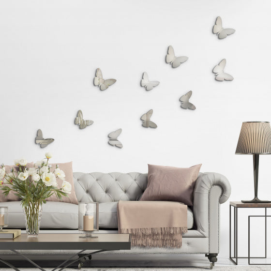 muurstickers Silver Butterflies junior 9 stuks