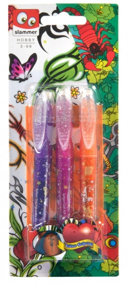 tattoo gelpen 3 stuks oranje/roze/paars