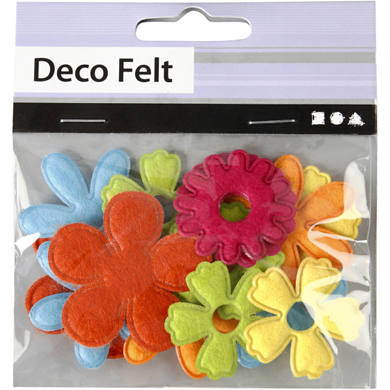 decoratieset Bloemen 45 mm vilt 16 stuks
