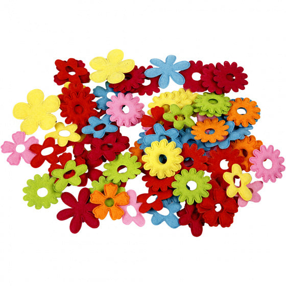 decoratieset Bloemen 45 mm vilt 135 stuks