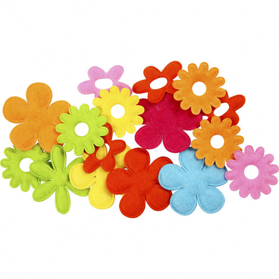 decoratieset Bloemen 45 mm vilt 16 stuks