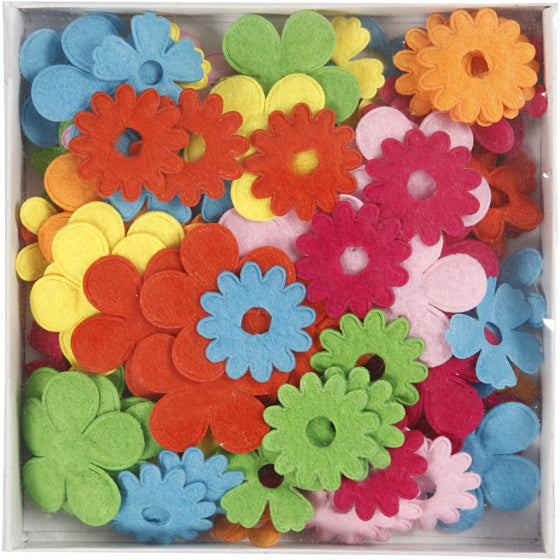 decoratieset Bloemen 45 mm vilt 135 stuks
