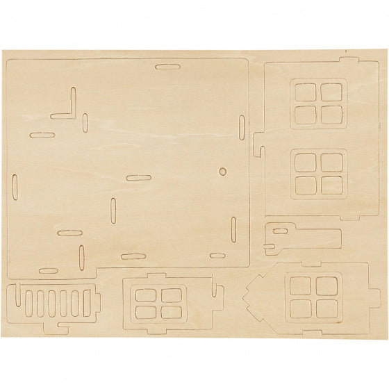 3D houten set huis met terras 19 x 17,5 x 15 cm