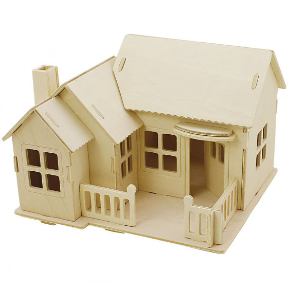 3D houten set huis met terras 19 x 17,5 x 15 cm