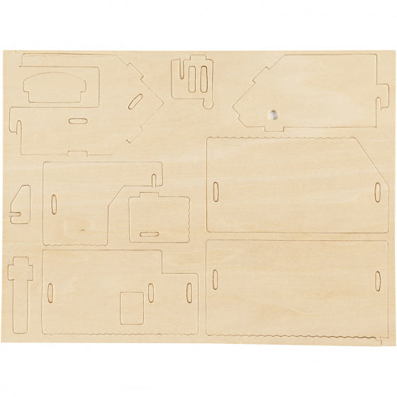 3D houten set huis met terras 19 x 17,5 x 15 cm
