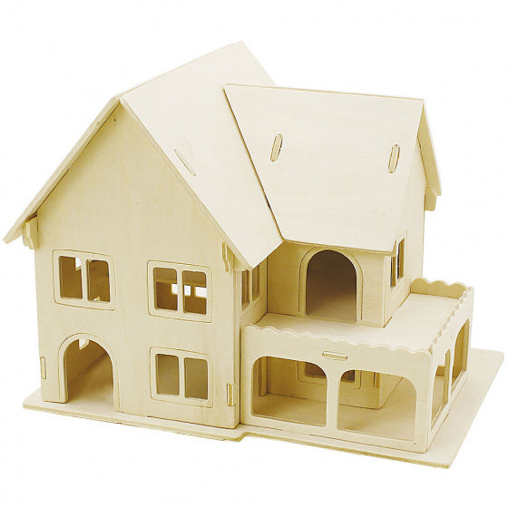 3D houten set huis met veranda 22,5 x 16 x 17,5 cm