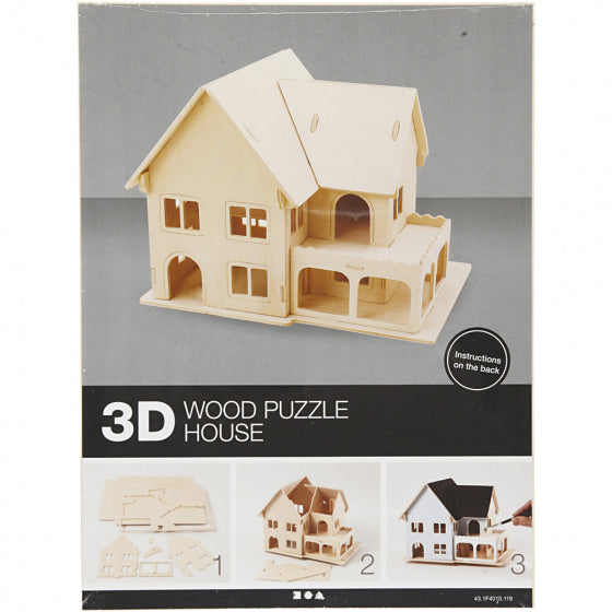 3D houten set huis met veranda 22,5 x 16 x 17,5 cm