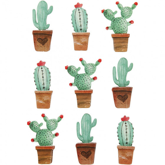 3D stickers cactussen 45 x 15-26 x 7 mm 9 stuks