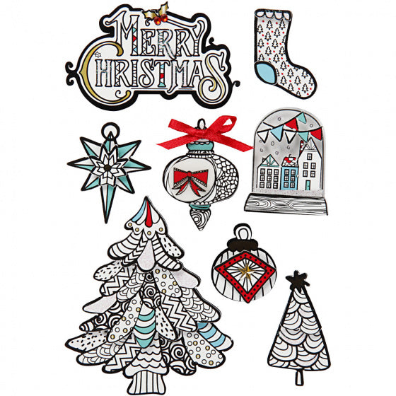 3D stickers kerstmotieven 32-80 x 25-65 mm 8 stuks