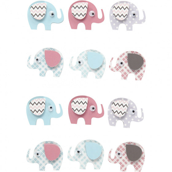 3D stickers olifanten 25 x 31 x 7 mm 12 stuks