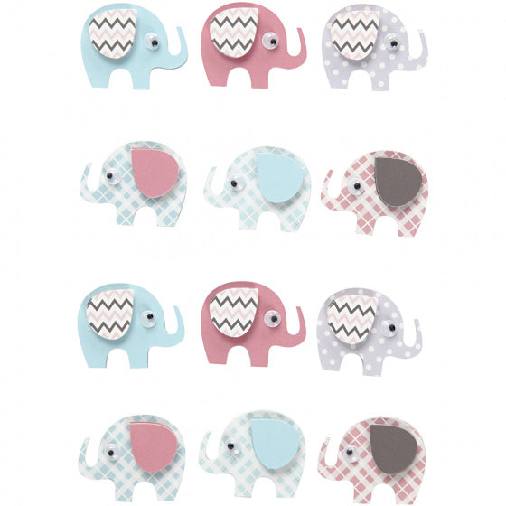 3D stickers olifanten 25 x 31 x 7 mm 12 stuks