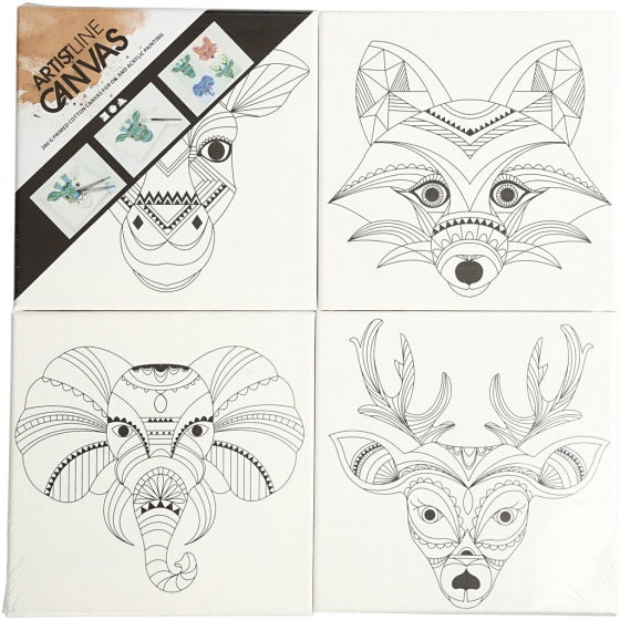 Canvas met Dierenprint, 4st.