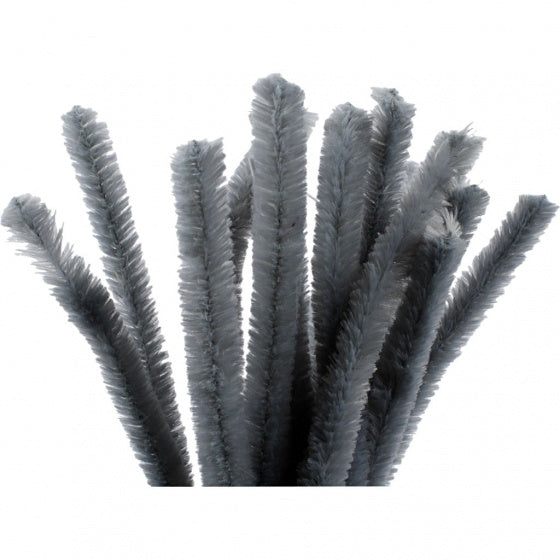 chenille draad 15 stuks 30 cm 15 mm grijs