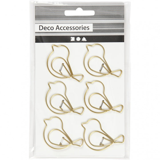 clips vogel goud 32 x 40 mm 6 stuks