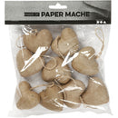 decoratie Hart papier-maché 6,5 cm bruin 9 stuks