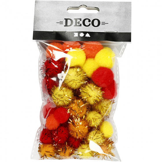 decoratiepompoms 15-20 mm rood/geel/oranje 48 stuks