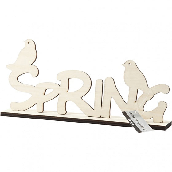 decoratiewoord Spring hout 29 cm blank per stuk