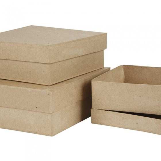 dozen Vierkant papier-maché 16-18-20 cm bruin 3-delig