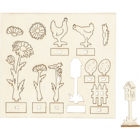 figurenset Kip hout 15,5 x 17 cm blank 21-delig