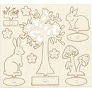 figurenset Konijn hout 15,5 x 17 cm blank 14-delig