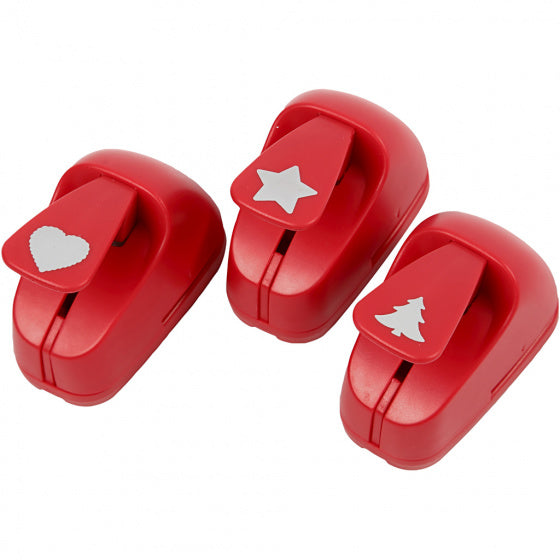 figuurponsen 16 mm kerstboom/hart/ster 3 stuks rood