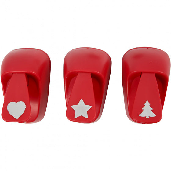 figuurponsen 16 mm kerstboom/hart/ster 3 stuks rood