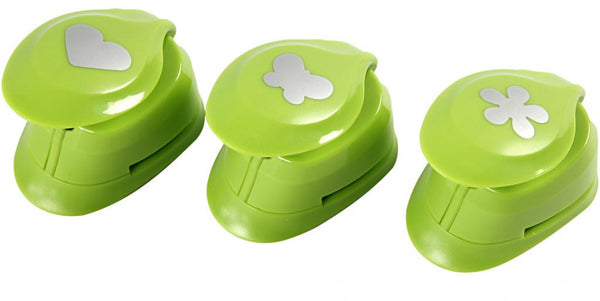 figuurponsen 25 mm bloem/vlinder/hart 3 stuks groen