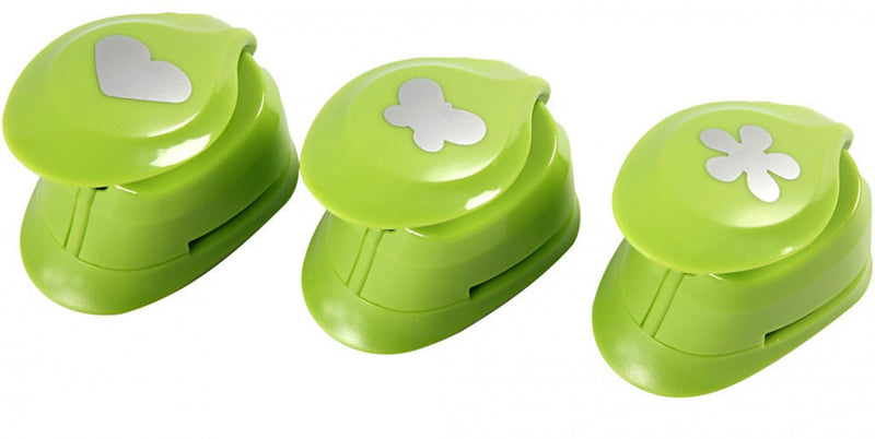 figuurponsen 25 mm bloem/vlinder/hart 3 stuks groen