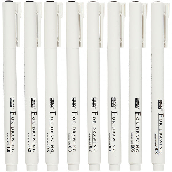 fineliners 8 stuks zwart