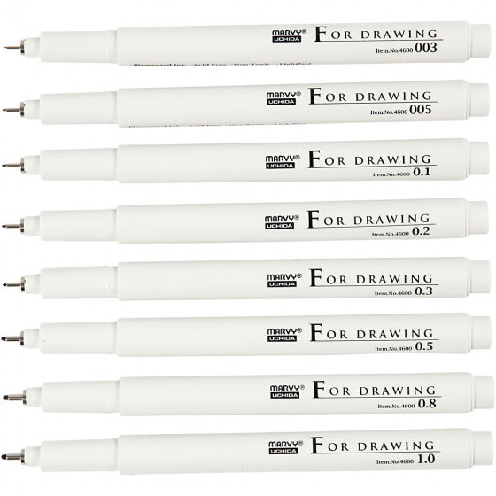 fineliners 8 stuks zwart