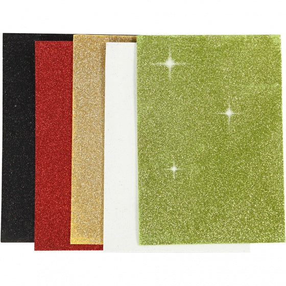 foam vellen A5 zelfklevend glitter 5 stuks