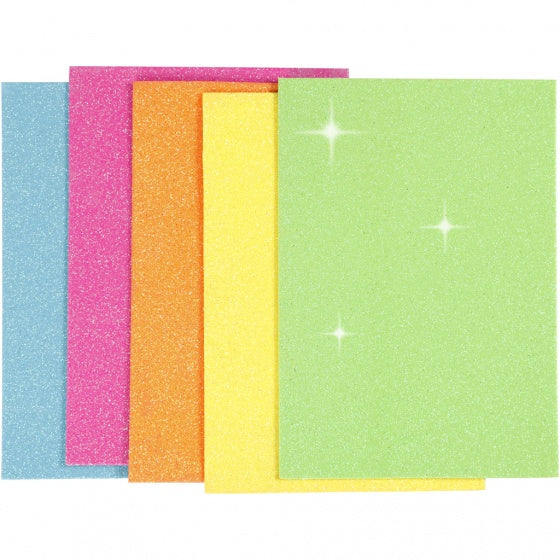 foam vellen A5 zelfklevend neon glitter 5 stuks
