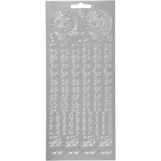 foliestickers Cijfers 98 stuks zilver