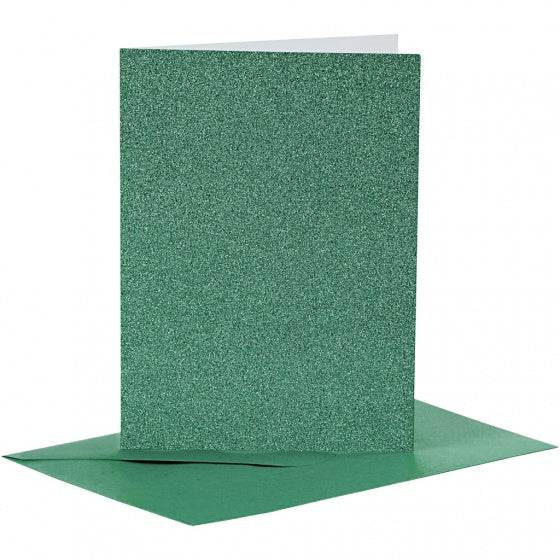 glitterkaarten met enveloppen 10,5 x 15 cm 4 stuks groen