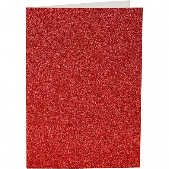 glitterkaarten met enveloppen 10,5 x 15 cm 4 stuks rood