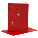 Kaarten en Enveloppen 10,5x15cm Glitter Rood - 4st.