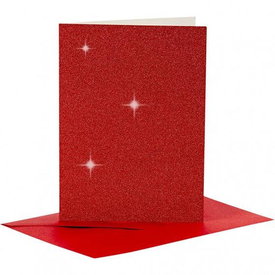 glitterkaarten met enveloppen 10,5 x 15 cm 4 stuks rood