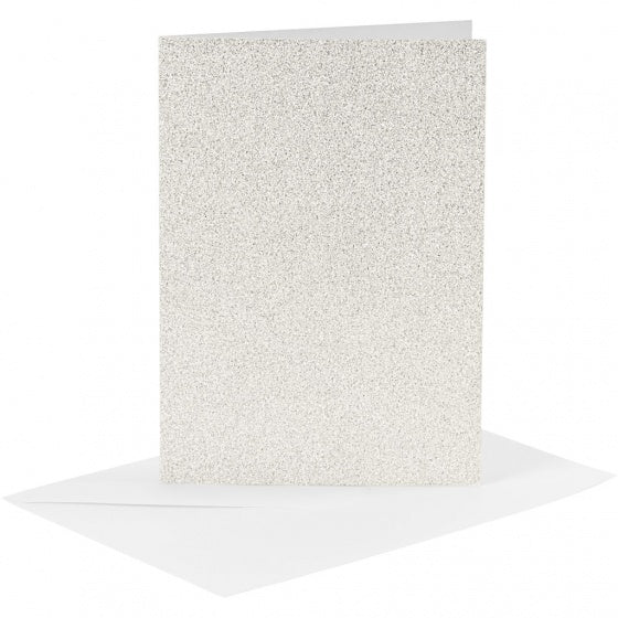 glitterkaarten met enveloppen 10,5 x 15 cm 4 stuks wit