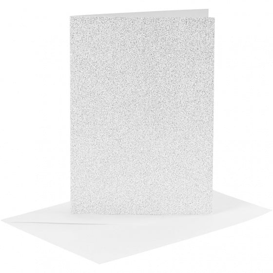 glitterkaarten met enveloppen 10,5 x 15 cm 4 stuks zilver