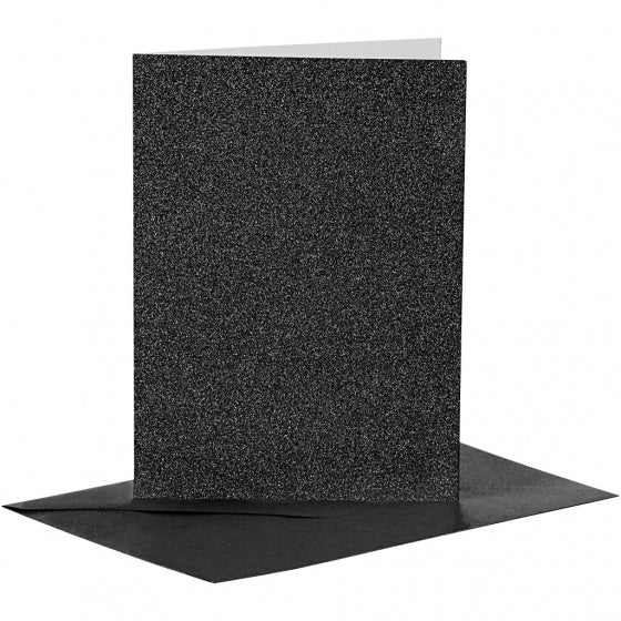 glitterkaarten met enveloppen 10,5 x 15 cm 4 stuks zwart