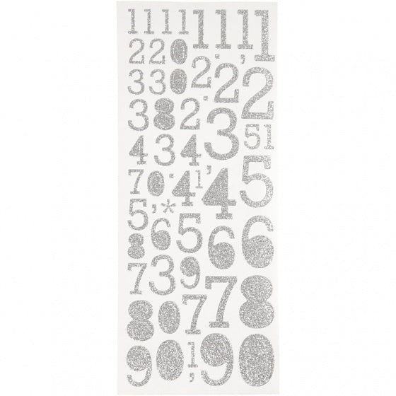 glitterstickers cijfers zilver 10 x 24 cm